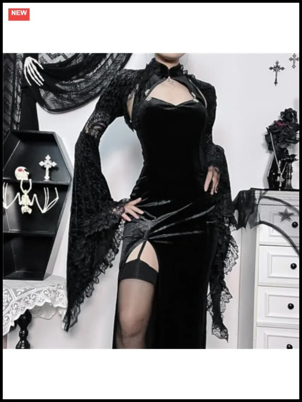 Gothic Lace Cardigan Mesh Bell Sleeve Cropped Shrug Y2K Punk Bolero